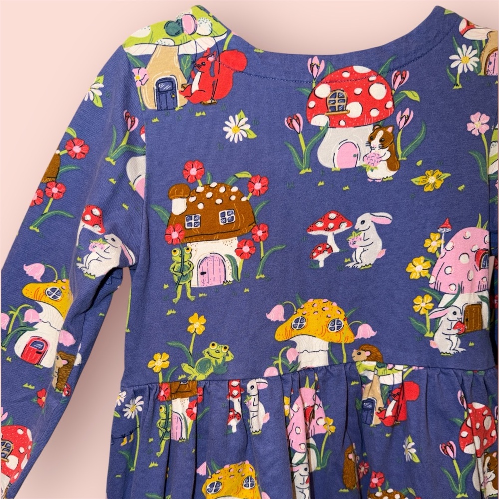 Mini Boden Toadstool Print Long-sleeve Cotton dress | size 7-8 - Picture 12 of 12